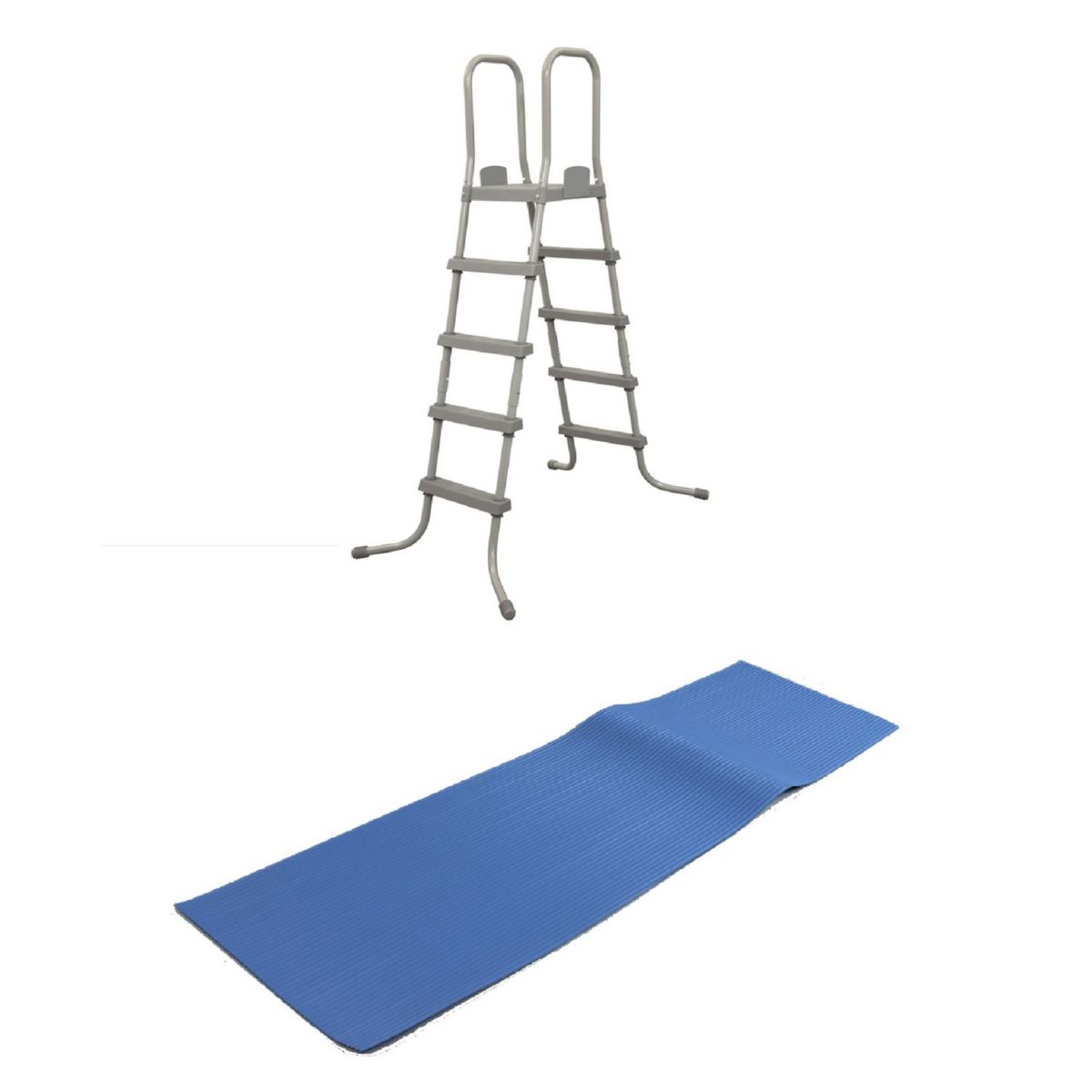 Bestway 52 In SteelPool Safety Ladder w/ No-Slip 9x36-Inch Vinyl Pool Ladder Mat Bestway