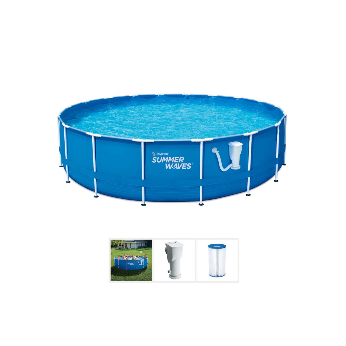 Summer Waves Active 10 Foot Metal Frame Above Ground Pool Set with Filter Pump Summer Waves