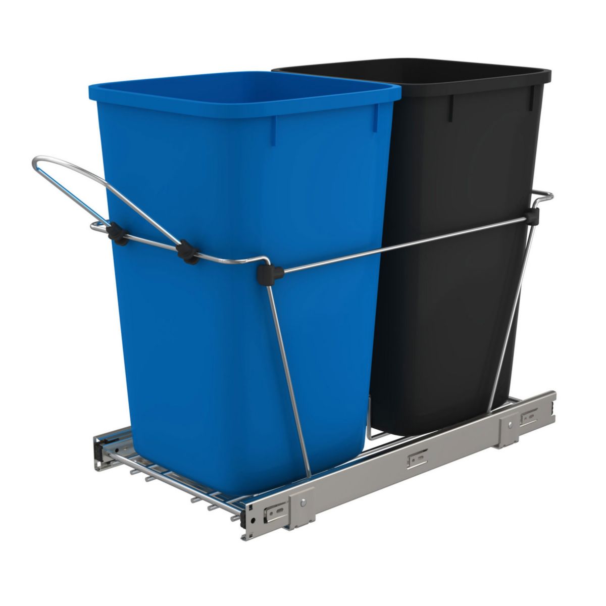 Rev-A-Shelf Double 27 Quart Sliding Pull Out Waste Bin Containers, Blue & Black Rev-A-Shelf