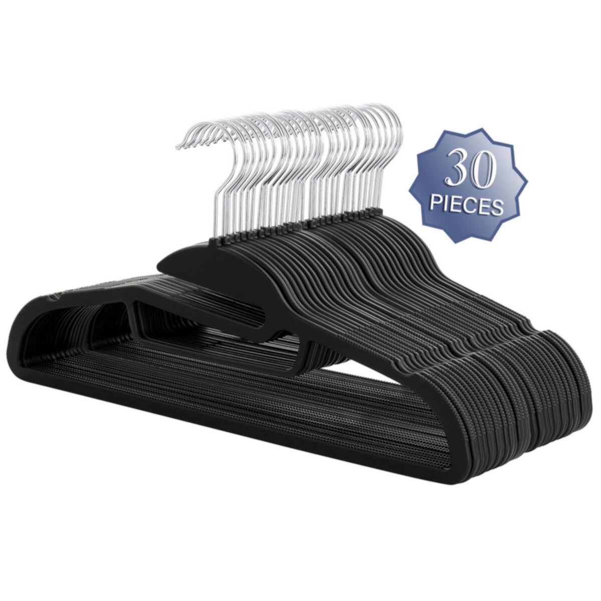 Elama Home 30 Piece Rubber Non Slip Hanger with U-Slide in Black Elama