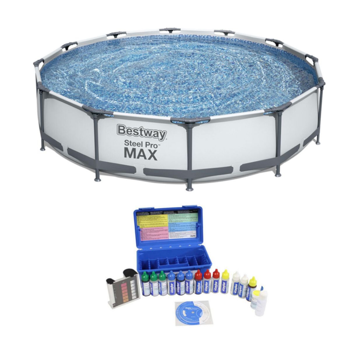 Bestway 12 x 12 Foot Steel Frame Pool and Chlorine pH Alkaline Water Test Kit Bestway