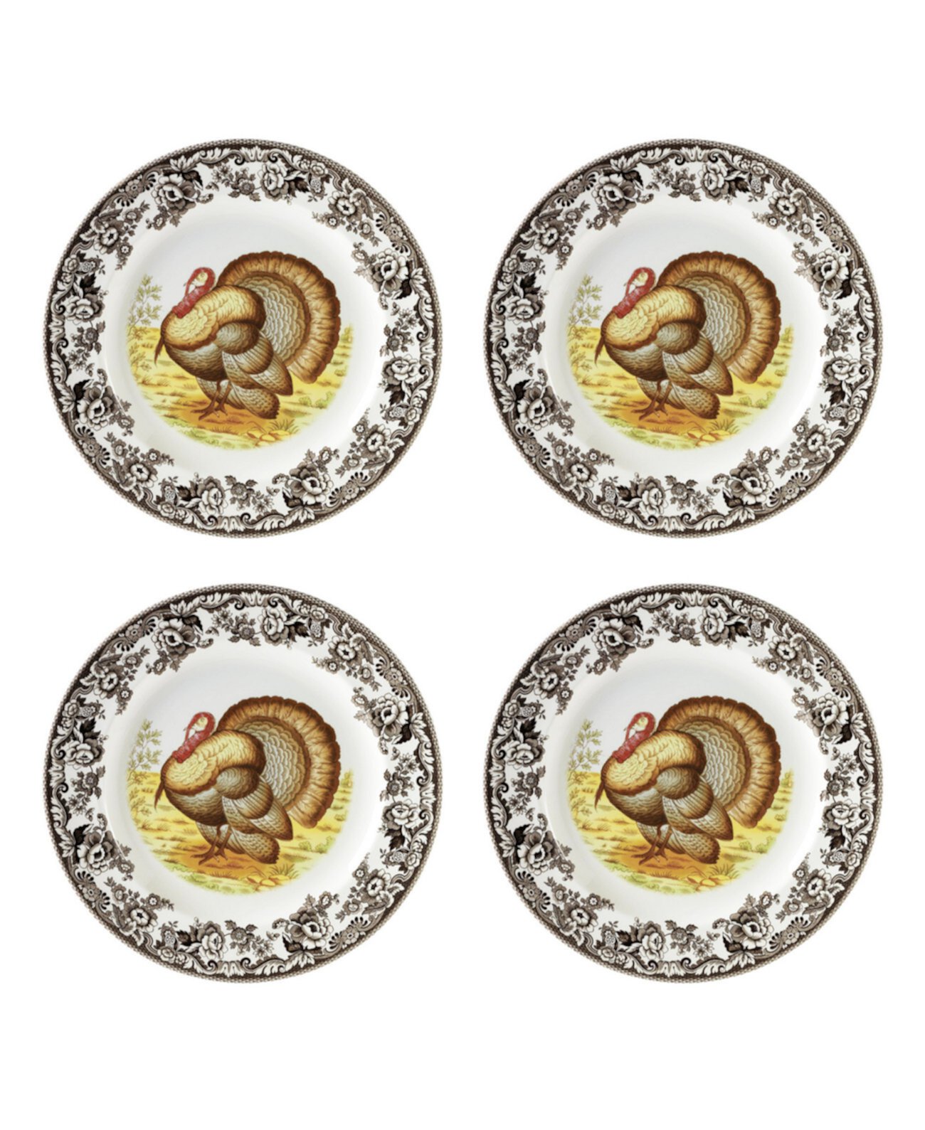 Обеденные тарелки Woodland Turkey, 4 предмета, сервиз на 4 персоны Spode