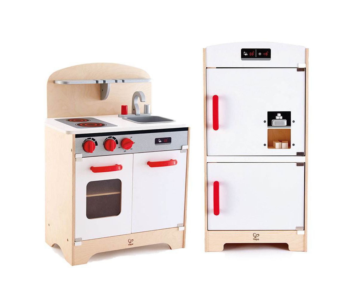 Hape Wooden Play Gourmet Kitchen w/ Oven, Stovetop, Sink + Cabinet Style Fridge Hape