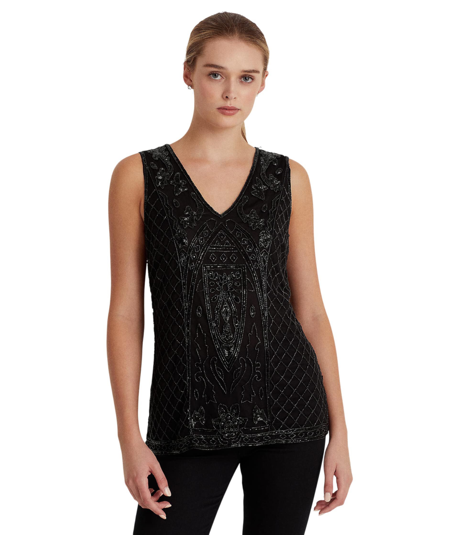 Beaded Tulle Sleeveless Blouse LAUREN Ralph Lauren