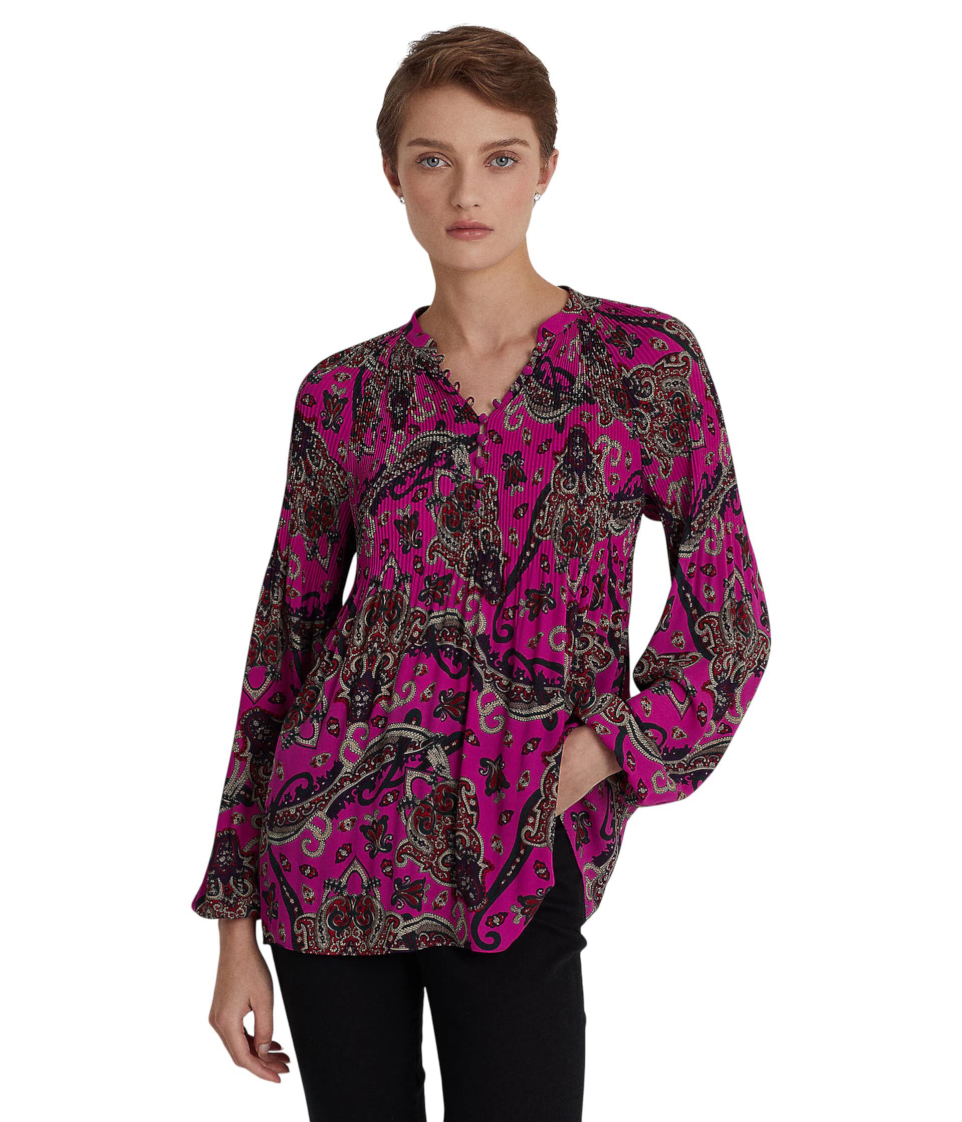 Плиссированная блуза из жоржета с узором пейсли Ralph Lauren