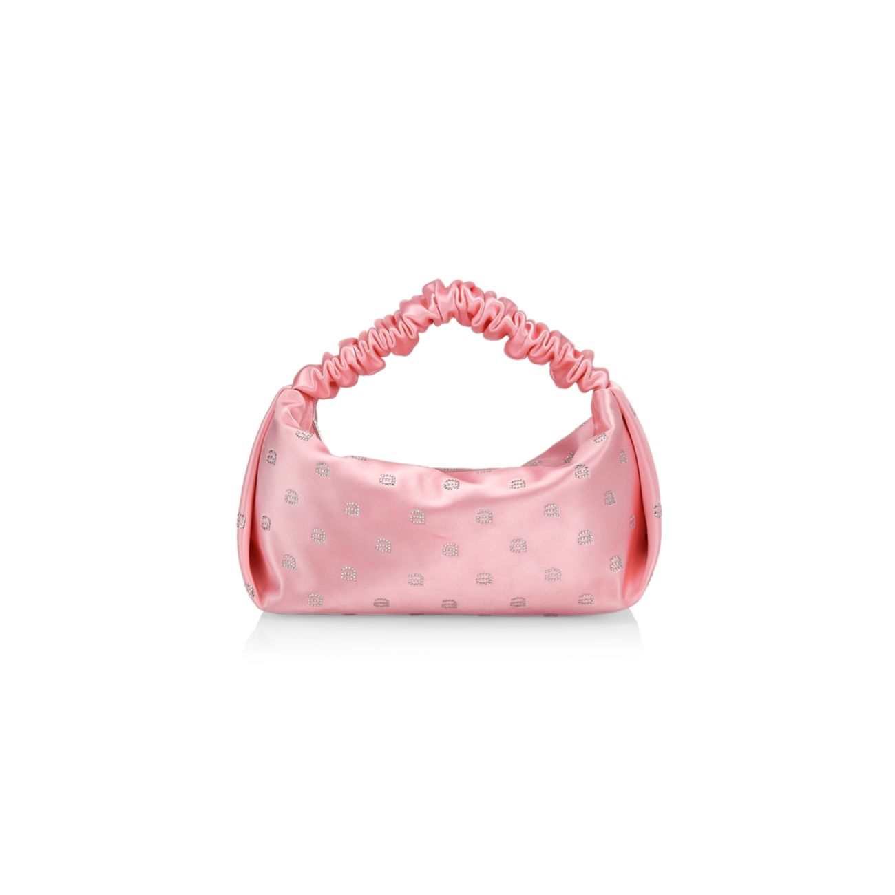 Атласная сумка Mini Scrunchie с монограммой и ручкой сверху, украшенная кристаллами Alexander Wang