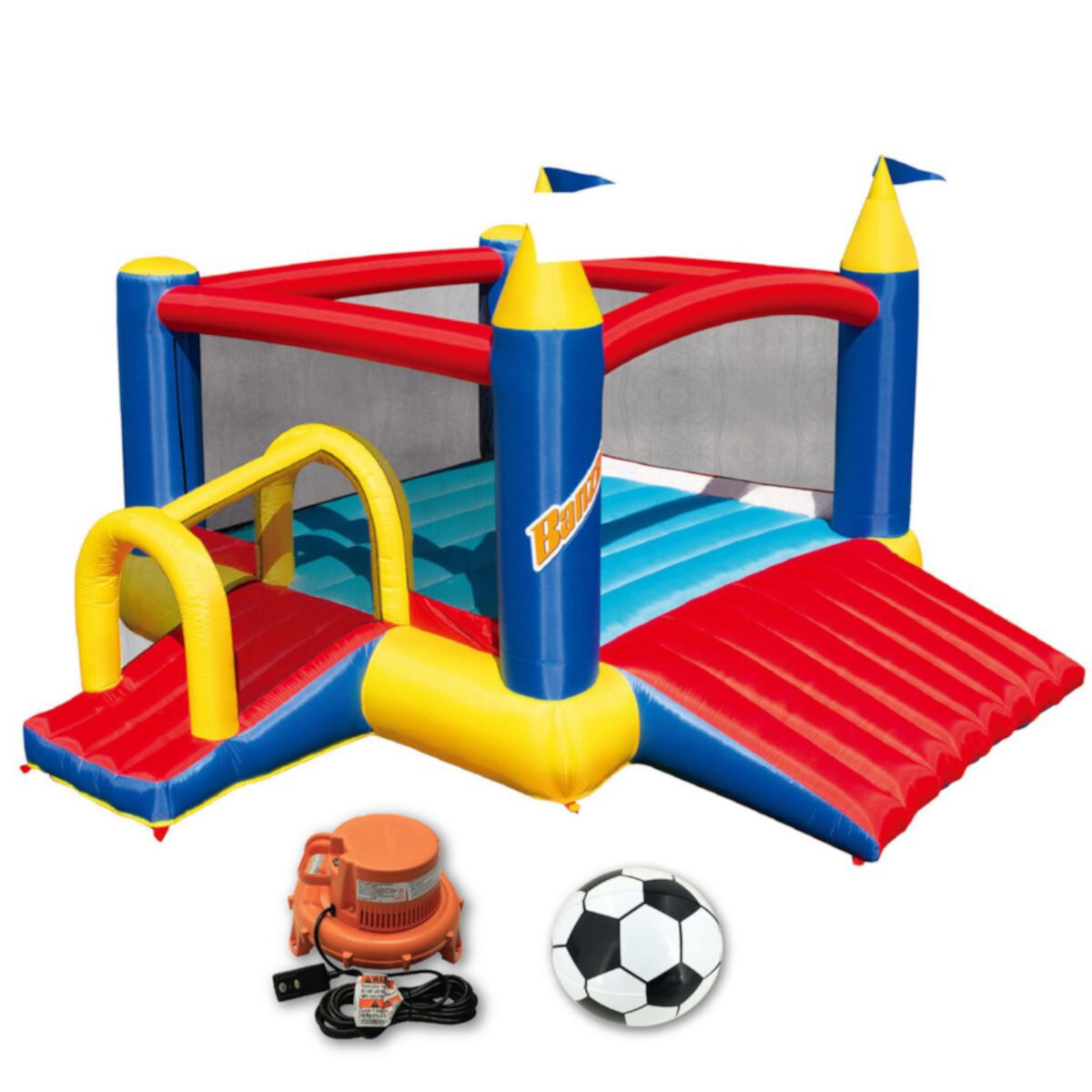 Banzai Slide N Fun надувной домик с горкой и прыжками с футбольной сеткой и мячом Banzai