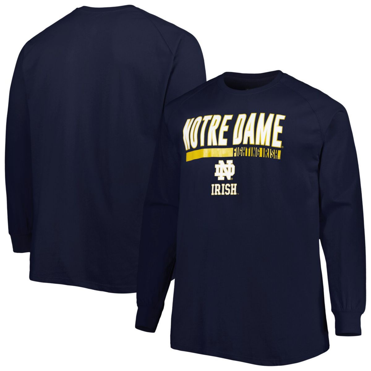 Мужская темно-синяя футболка Notre Dame Fighting Irish Big & Tall Two-Hit с длинными рукавами Profile