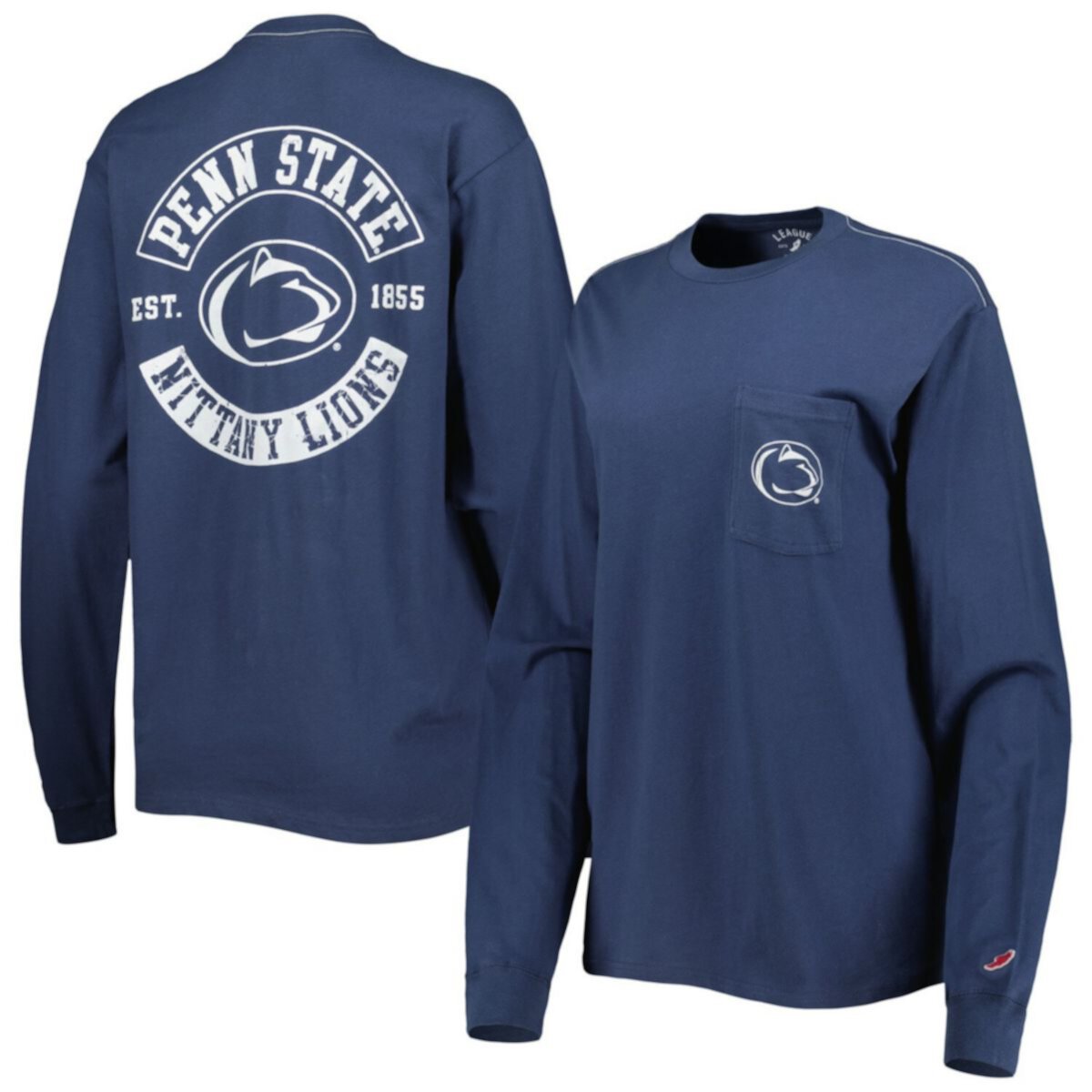 Women's League Collegiate Wear Темно-синяя футболка Penn State Nittany Lions с длинными рукавами и большими карманами League Collegiate Wear