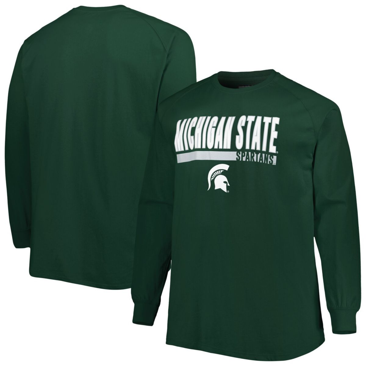 Мужская зеленая футболка с длинными рукавами и регланами Michigan State Spartans Big & Tall Two Hit Profile