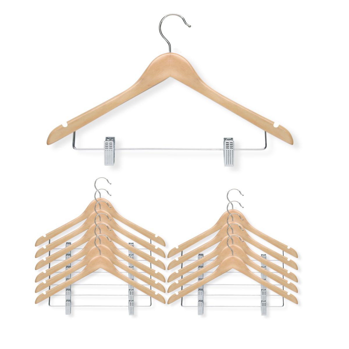 Honey-Can-Do Wooden Maple Clip Suit Hangers 12-Pack Set Honey-Can-Do