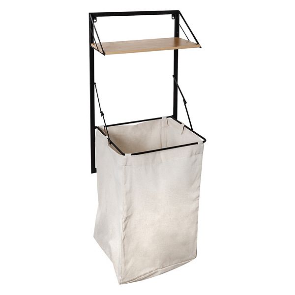 Honey-Can-Do Collapsible Wall-Mounted Clothes Hamper with Canvas Laundry Bag & Wood Shelf Honey-Can-Do