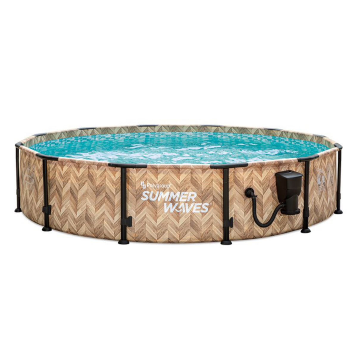 Summer Waves Elite 12' x 30&#34; Round Above Ground Swimming Pool w/Pump, Light Oak Summer Waves