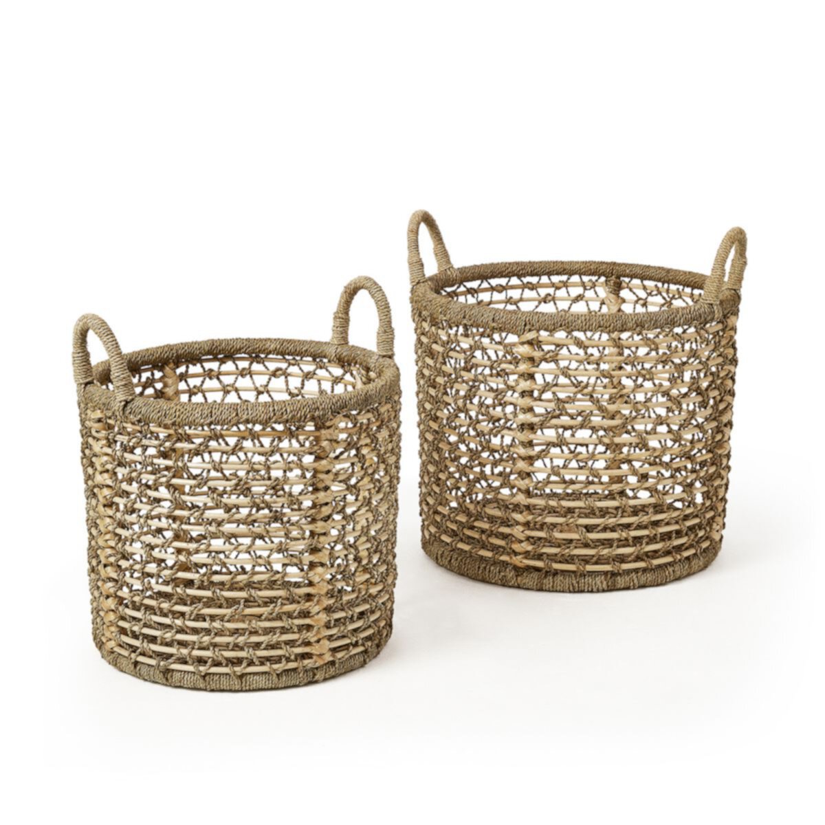 Saddle River Open Weave Rattan & Seagrass Ear-Handled Basket 2-piece Set Saddle River