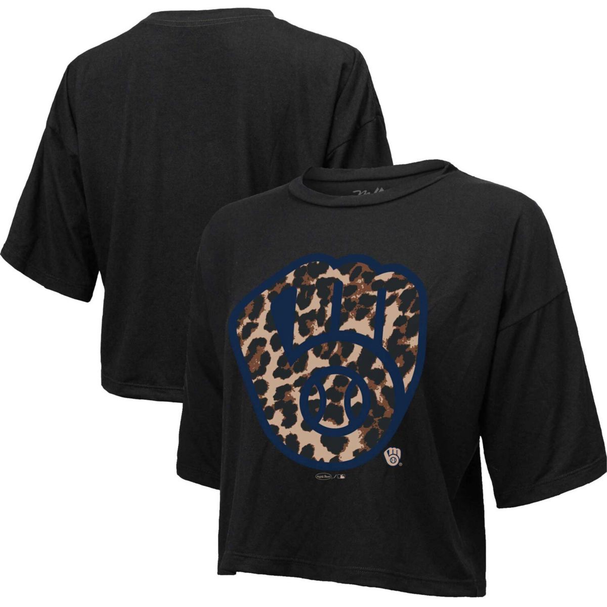 Женская укороченная футболка с леопардовым принтом Majestic Threads Black Milwaukee Brewers Majestic Threads