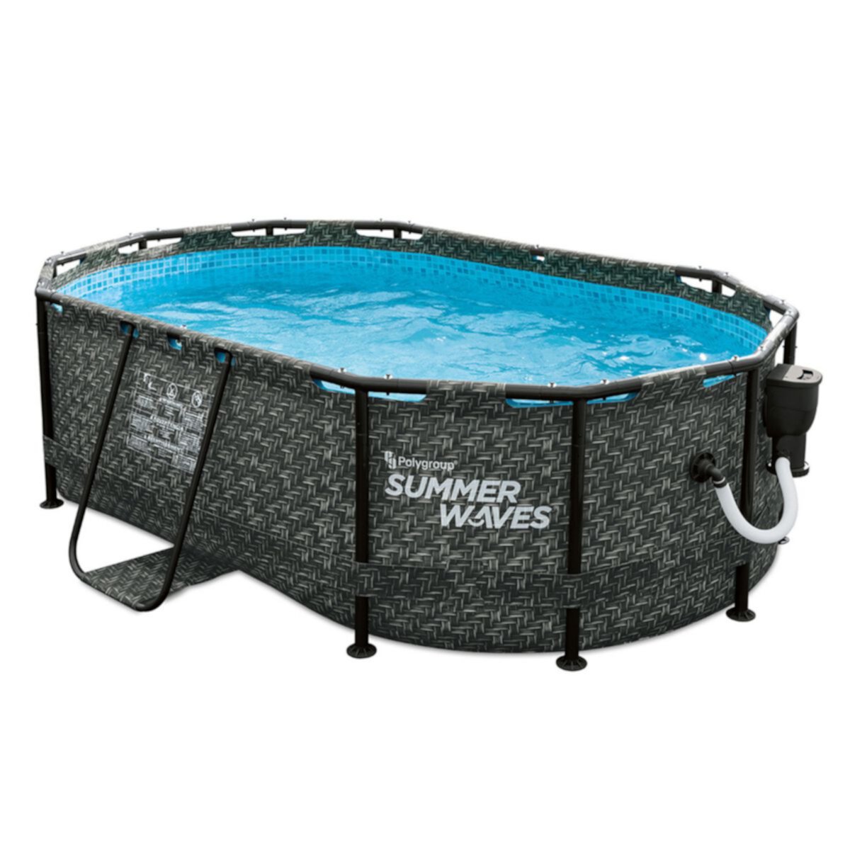 Summer Waves 9.8 x 6.5 Foot Dark Herringbone Print Active Frame Oval Pool, Gray Summer Waves