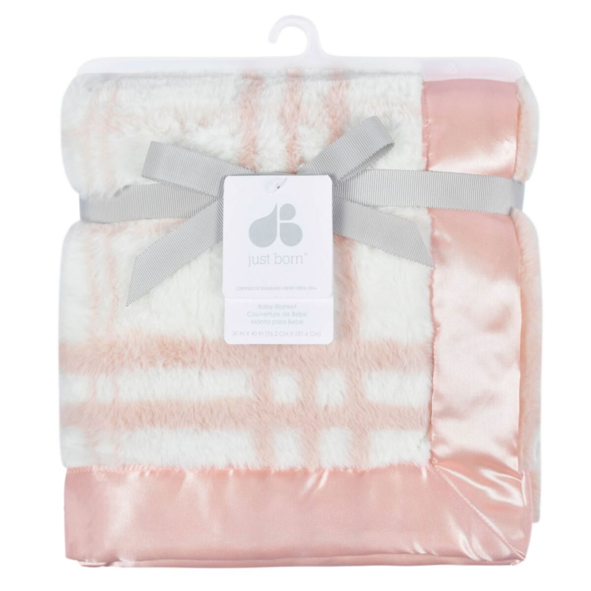 Розовое плюшевое одеяло в клетку Just Born® Just Born