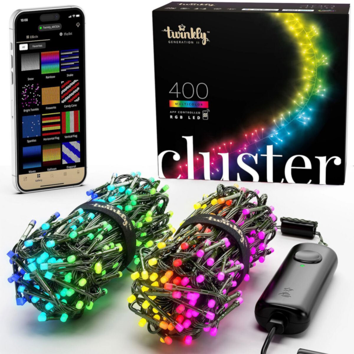 Умные светодиодные рождественские гирлянды Twinkly Cluster, управляемые через приложение, 400 RGB (2 шт.) Twinkly