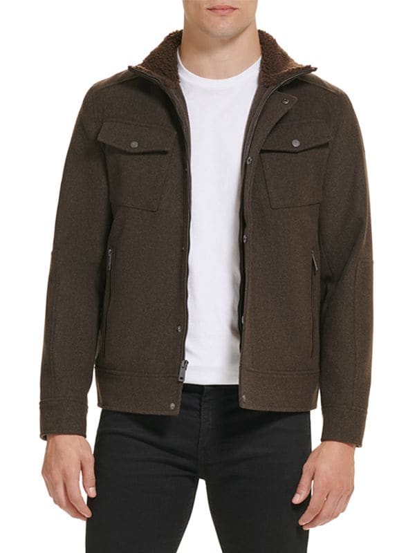 Мужская Кожаная куртка и косуха Kenneth Cole Faux Shearling Wool Blend Trucker Kenneth Cole