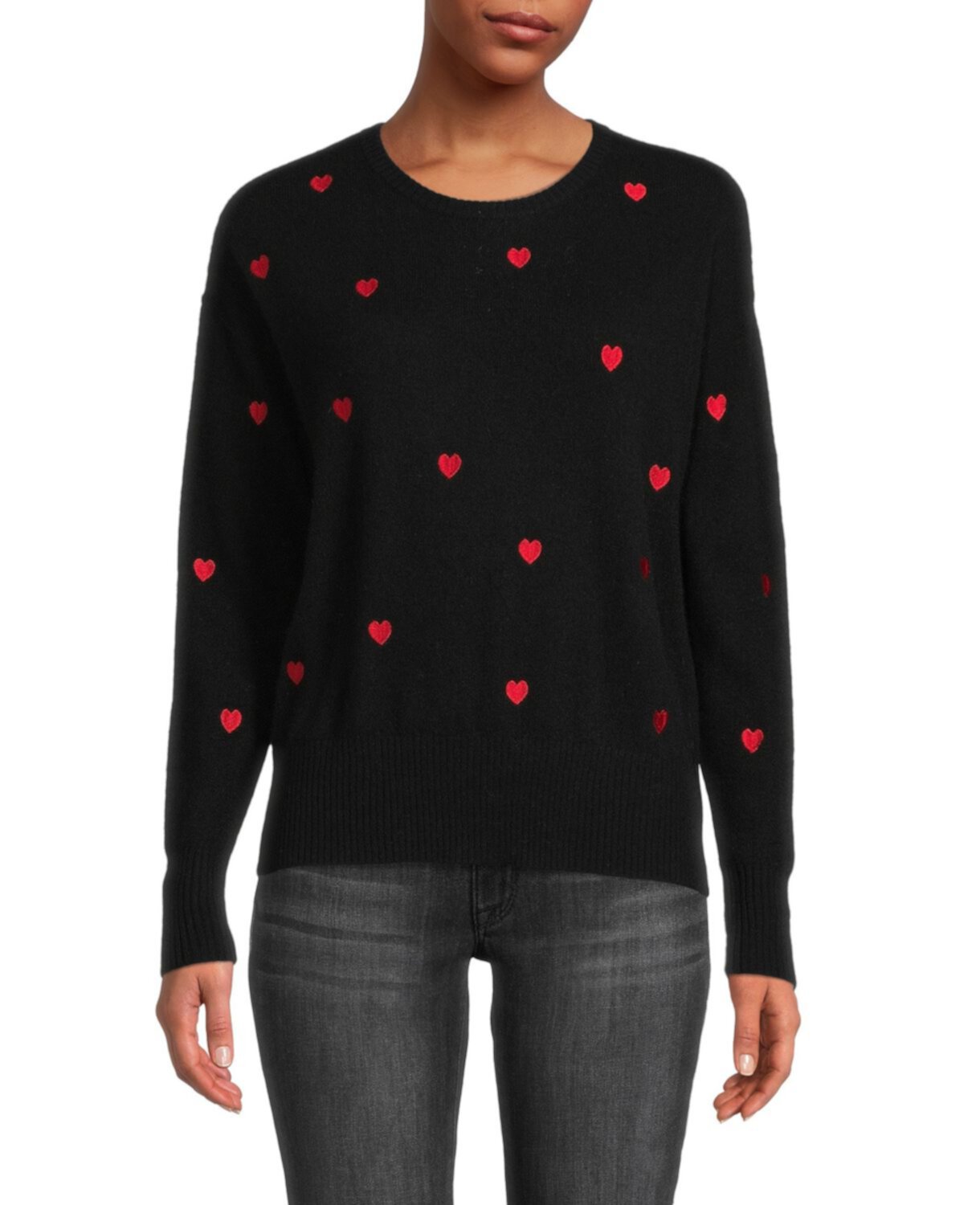 Кашемировый свитер с круглым вырезом в форме сердца Qi New York
