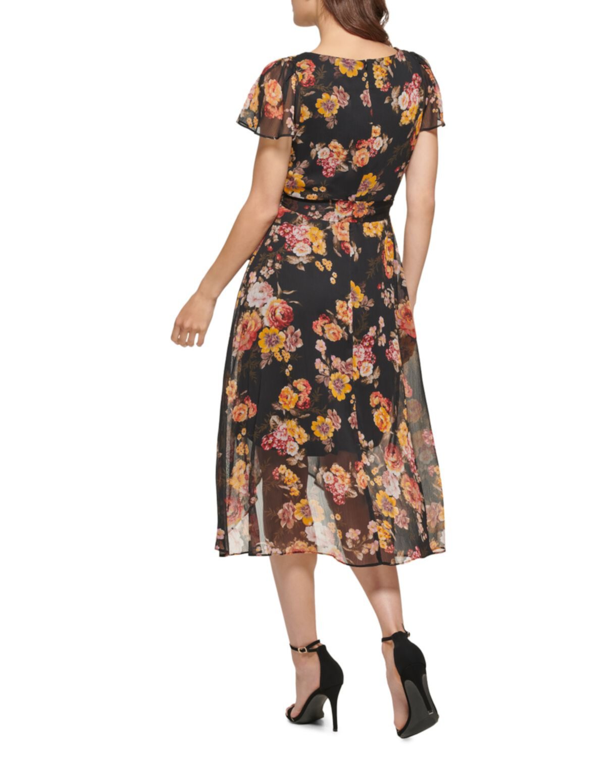 Шифоновое платье с запахом и цветочным принтом DKNY