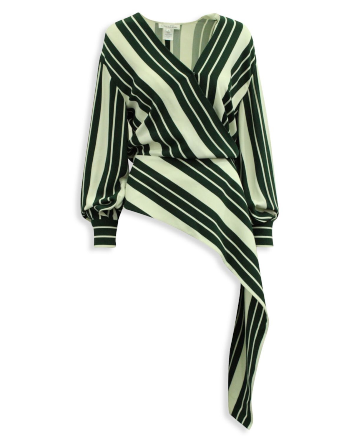 Зеленая вискозная блузка в полоску с поясом Oscar De La Renta Oscar de la Renta