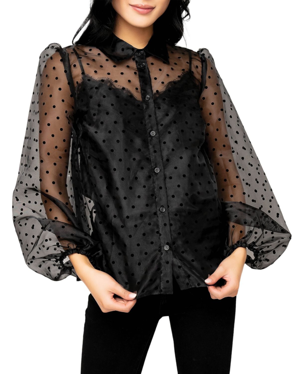 Прозрачная блузка с пышными рукавами в горошек Gibsonlook