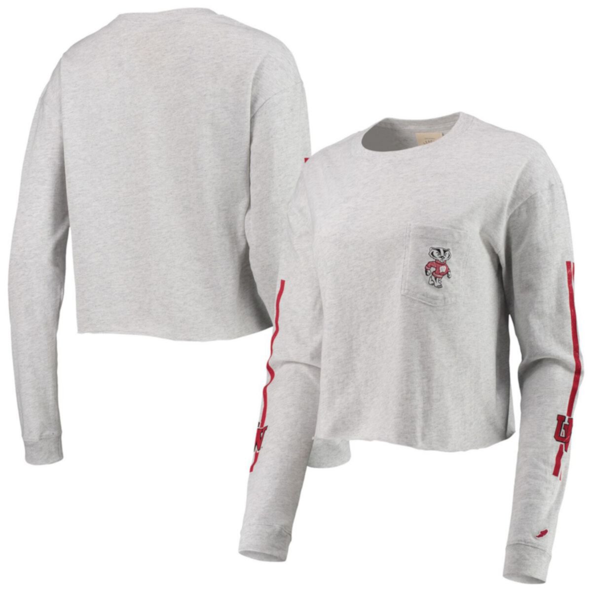 Женская Футболка League Collegiate Wear Wisconsin Badgers Clothesline Cotton Midi Crop Long Sleeve League Collegiate Wear