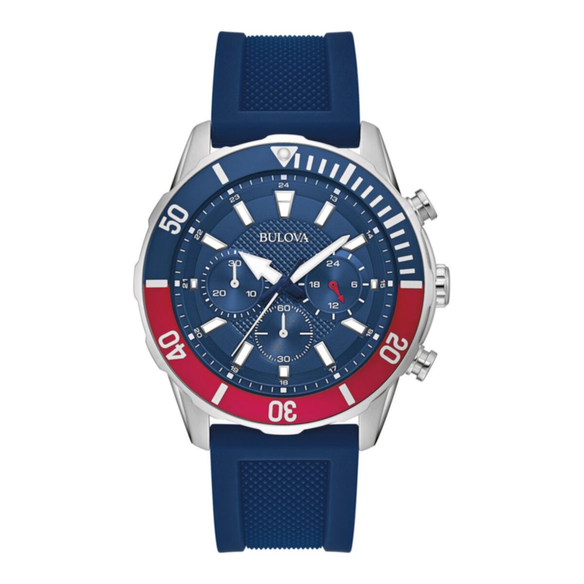 Мужские спортивные часы Bulova с синим силиконовым ремешком с хронографом - 98A288 Bulova