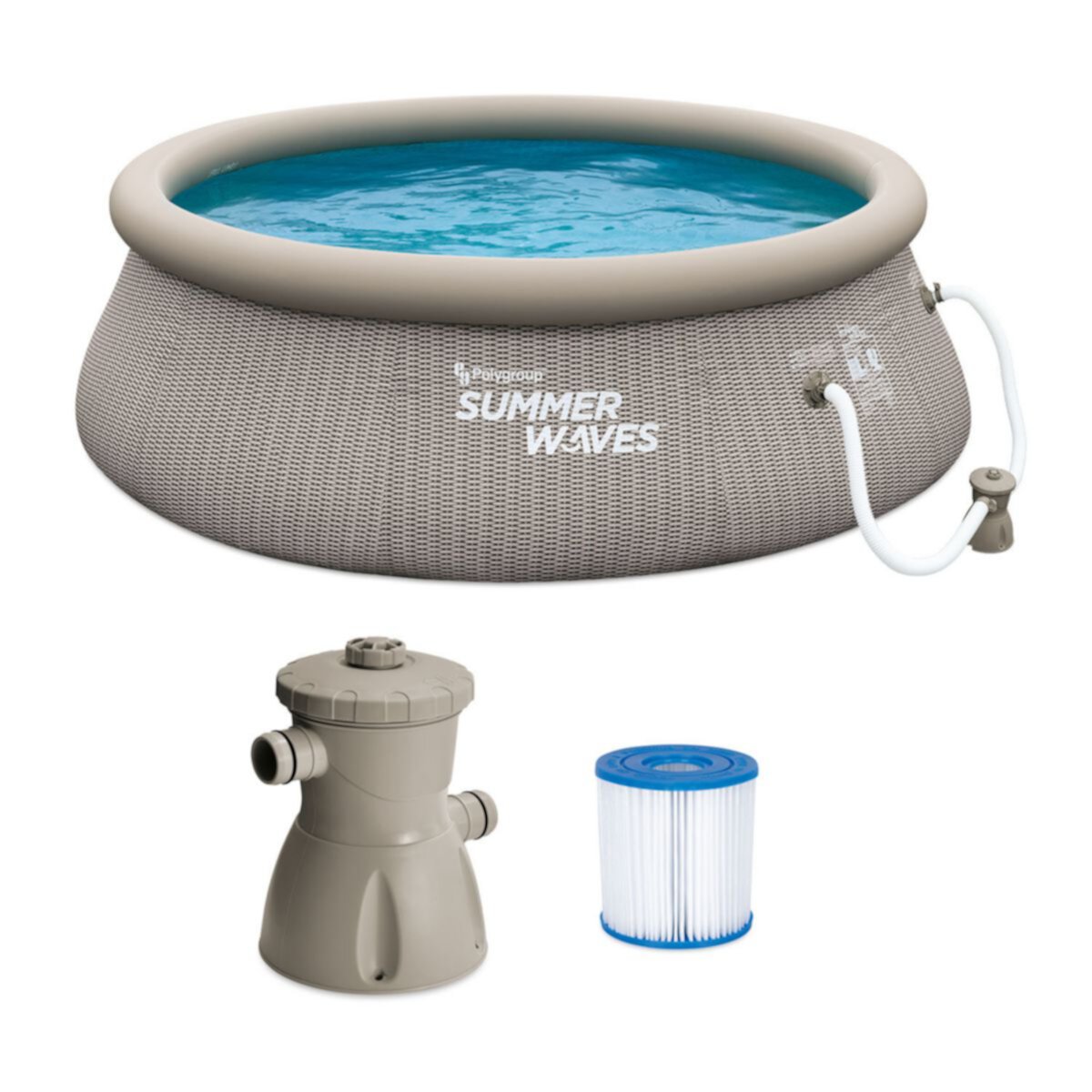 Summer Waves 10ft x 36in Quick Set Ring Above Ground Pool, Gray Basketweave Summer Waves