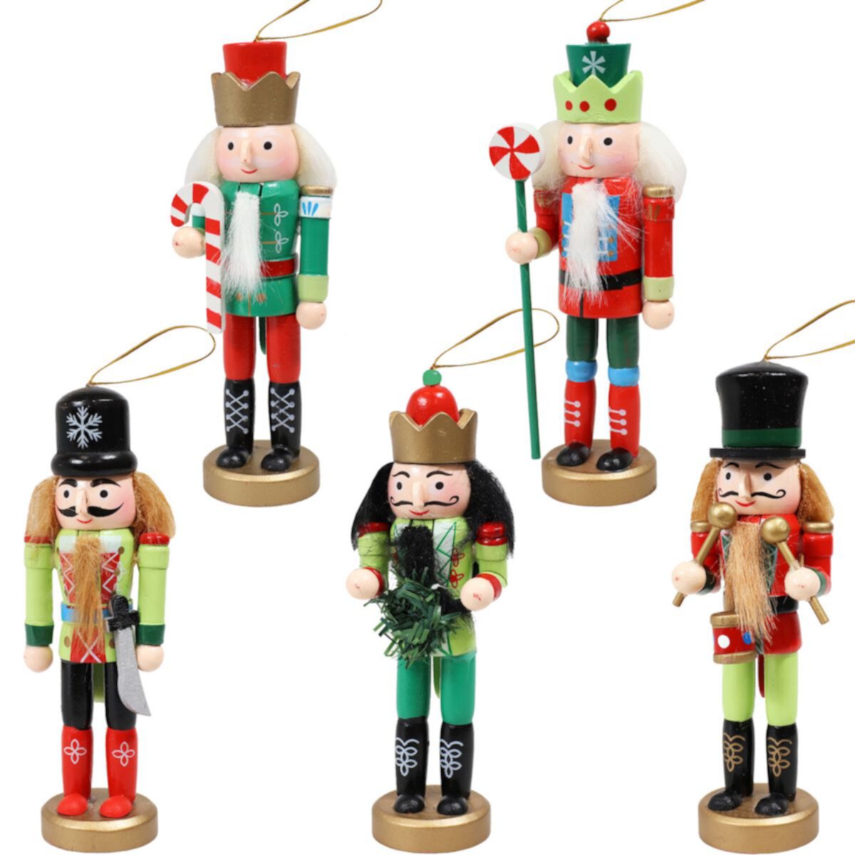 Sunnydaze Nutcracker 5-Piece Christmas Hanging Ornament Set - Red and Green Sunnydaze Decor