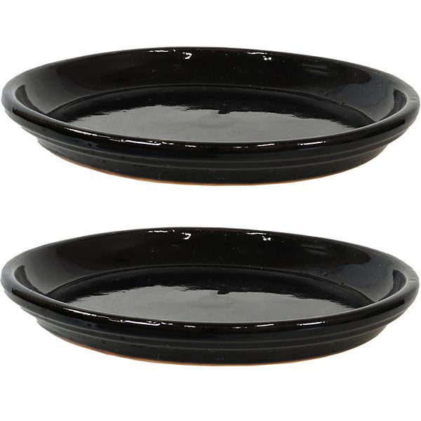 Sunnydaze Glazed Ceramic Planter Saucers - 12&#34; - Obsidian - Set of 2 Sunnydaze Decor