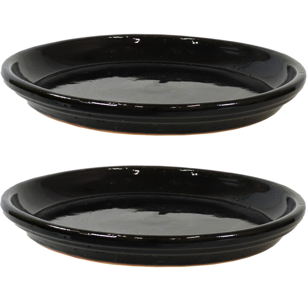 Sunnydaze Glazed Ceramic Planter Saucers - 12&#34; - Obsidian - Set of 2 Sunnydaze Decor
