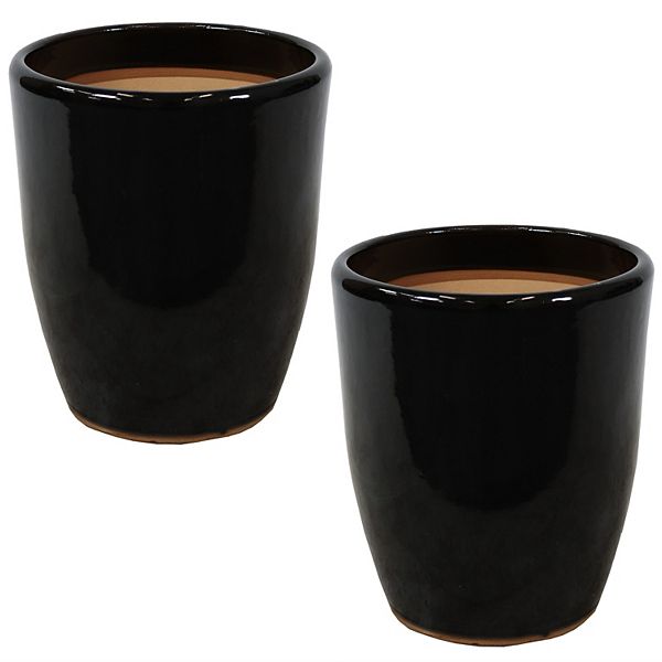 Sunnydaze Captivating Vista Ceramic Planter - 11.5&#34; - Obsidian - Set of 2 Sunnydaze Decor