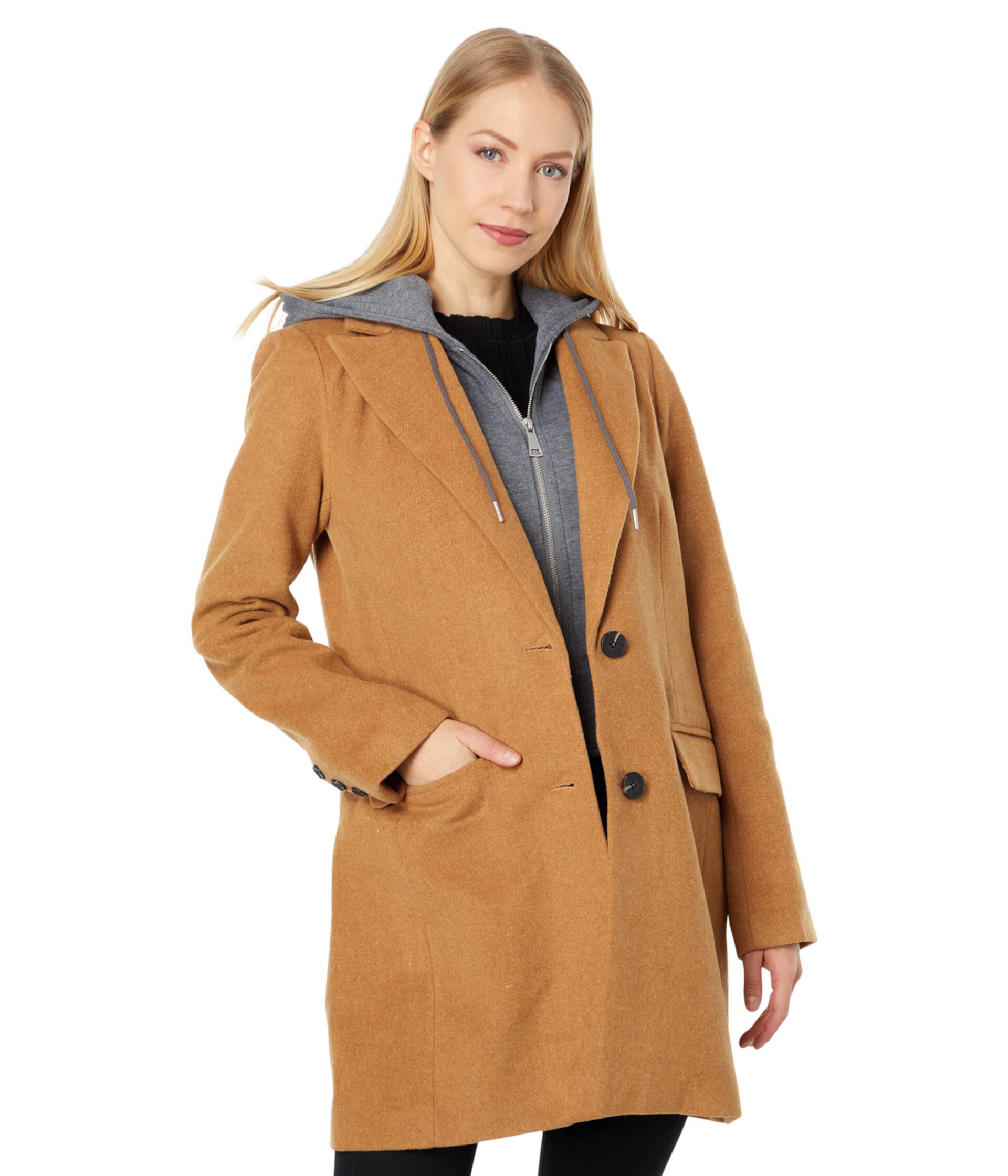 Однобортное приталенное пальто с капюшоном Avec Les Filles