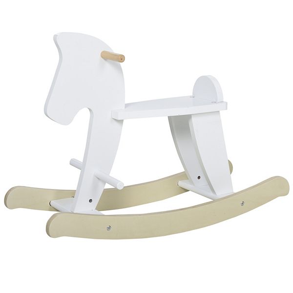 Qaba Wooden Rocking Horse Toddler Baby Ride on Toys for Kids 1 3 Years with Classic Design and Solid Workmanship White Qaba