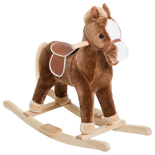 Qaba Kids Ride on Rocking Horse Toddler Plush Toy with Realistic Sounds for 3 Years Old Children   Brown Qaba