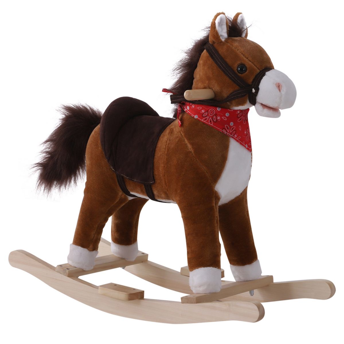 Qaba Kids Ride on Rocking Horse Plush Toy with Realistic Sounds and Red Scarf for Over 3 Years Old Birth Gift Qaba