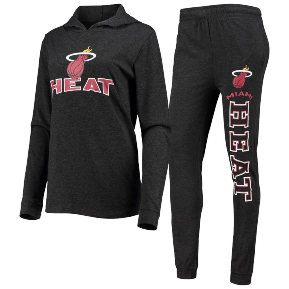 Женский комплект для сна с капюшоном и брюками Concepts Sport, черный пуловер Miami Heat Unbranded