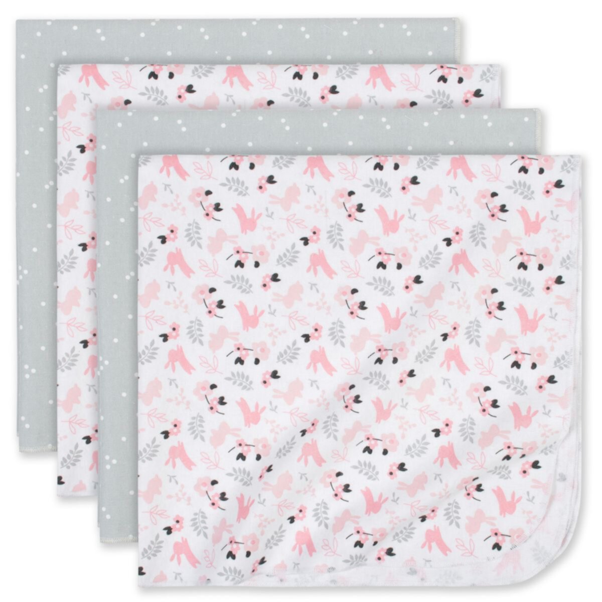 Комплект из 4 хлопковых фланелевых одеял с кроликами для маленьких девочек Just Born® Just Born