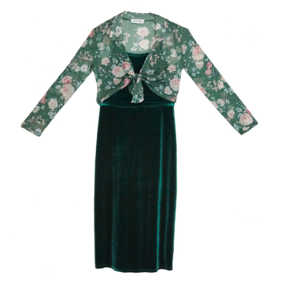 Вязаное бархатное платье с галстуком спереди для девочек 7–16 лет Knit Works