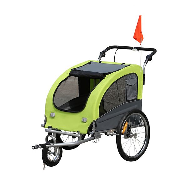 Aosom Dog Bike Trailer 2 In 1 Pet Stroller with Canopy and Storage Pockets White Aosom