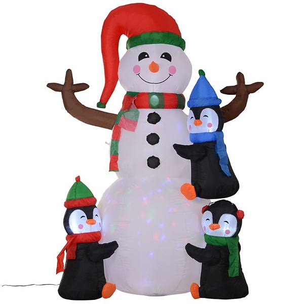 HOMCOM 6ft Christmas Inflatable Snowman with Penguins Outdoor Blow Up Yard Decoration with LED Lights Display HomCom