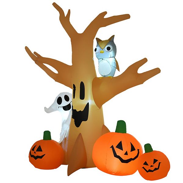 HomCom 7' Tall Outdoor Lighted Inflatable Halloween Decoration   Haunted Tree With Owl / Ghost / Pumpkins HomCom