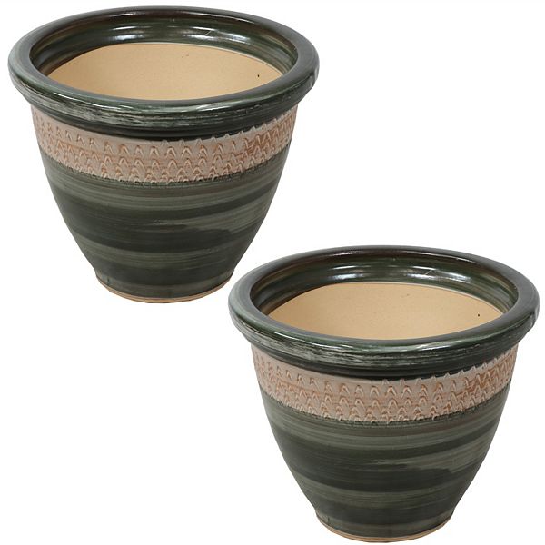 Sunnydaze Purlieu Ceramic Planter - 12&#34; - Tempest - Set of 2 Sunnydaze Decor