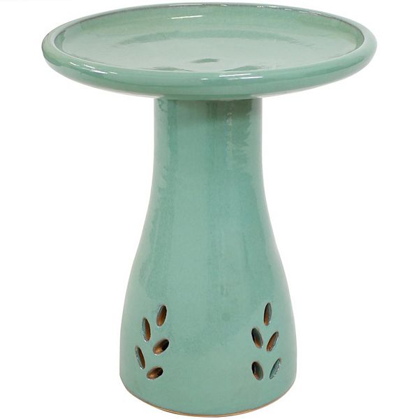 Sunnydaze Classic Outdoor Ceramic Bird Bath - UV/Frost Resistant - Seafoam Sunnydaze Decor