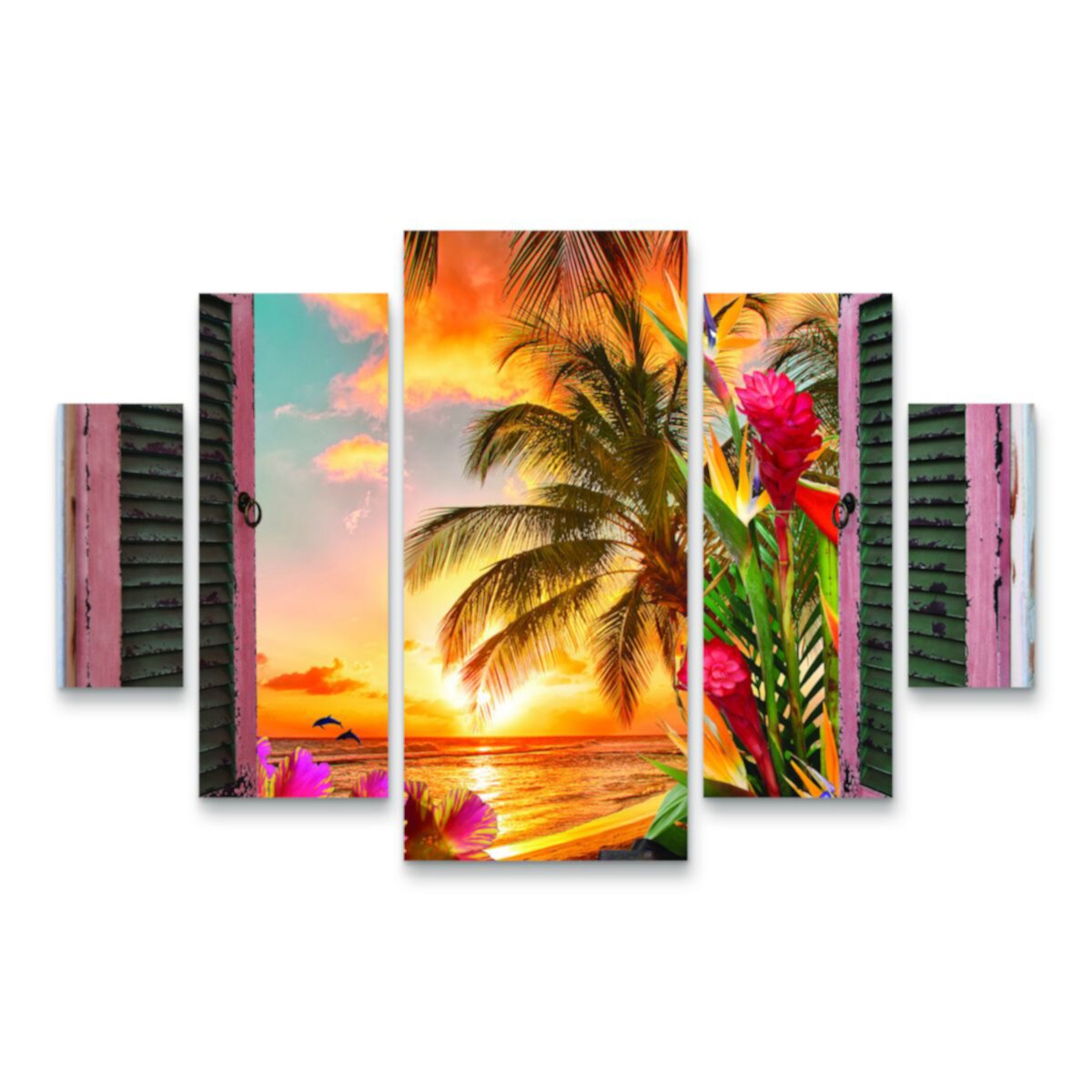 Тропическое окно в рай II, набор картин на холсте из 5 предметов Trademark Fine Art