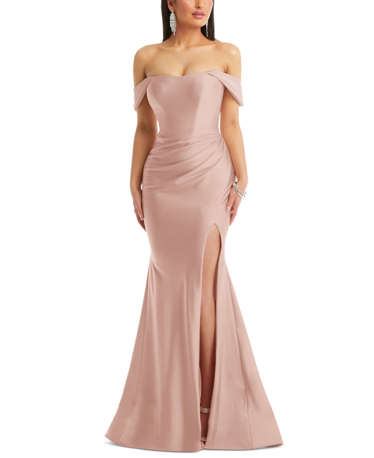 Женское атласное платье-русалка с корсетом и открытыми плечами Dessy Collection