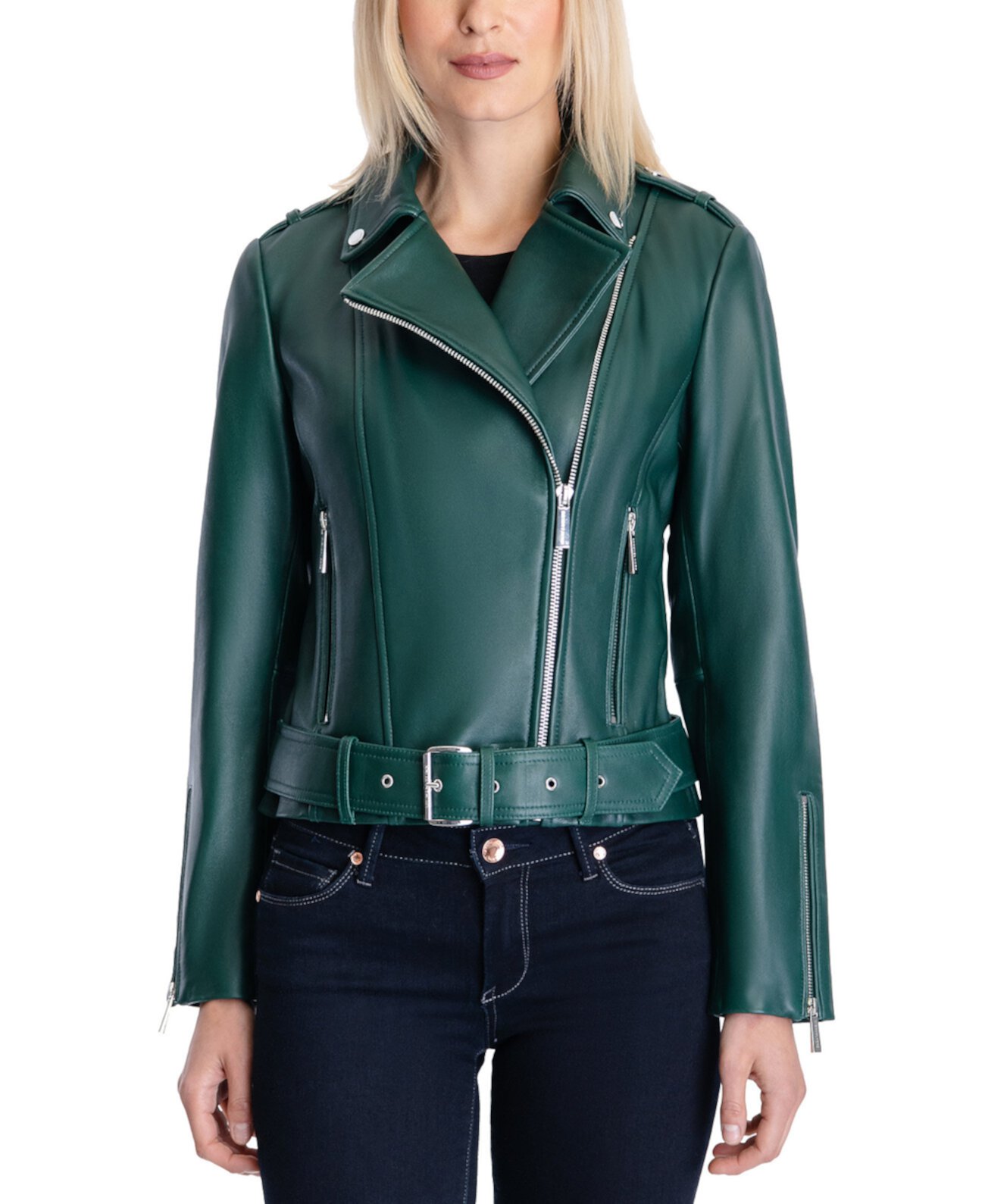 Женская Куртка Michael Kors Belted Leather Moto Coat Michael Kors