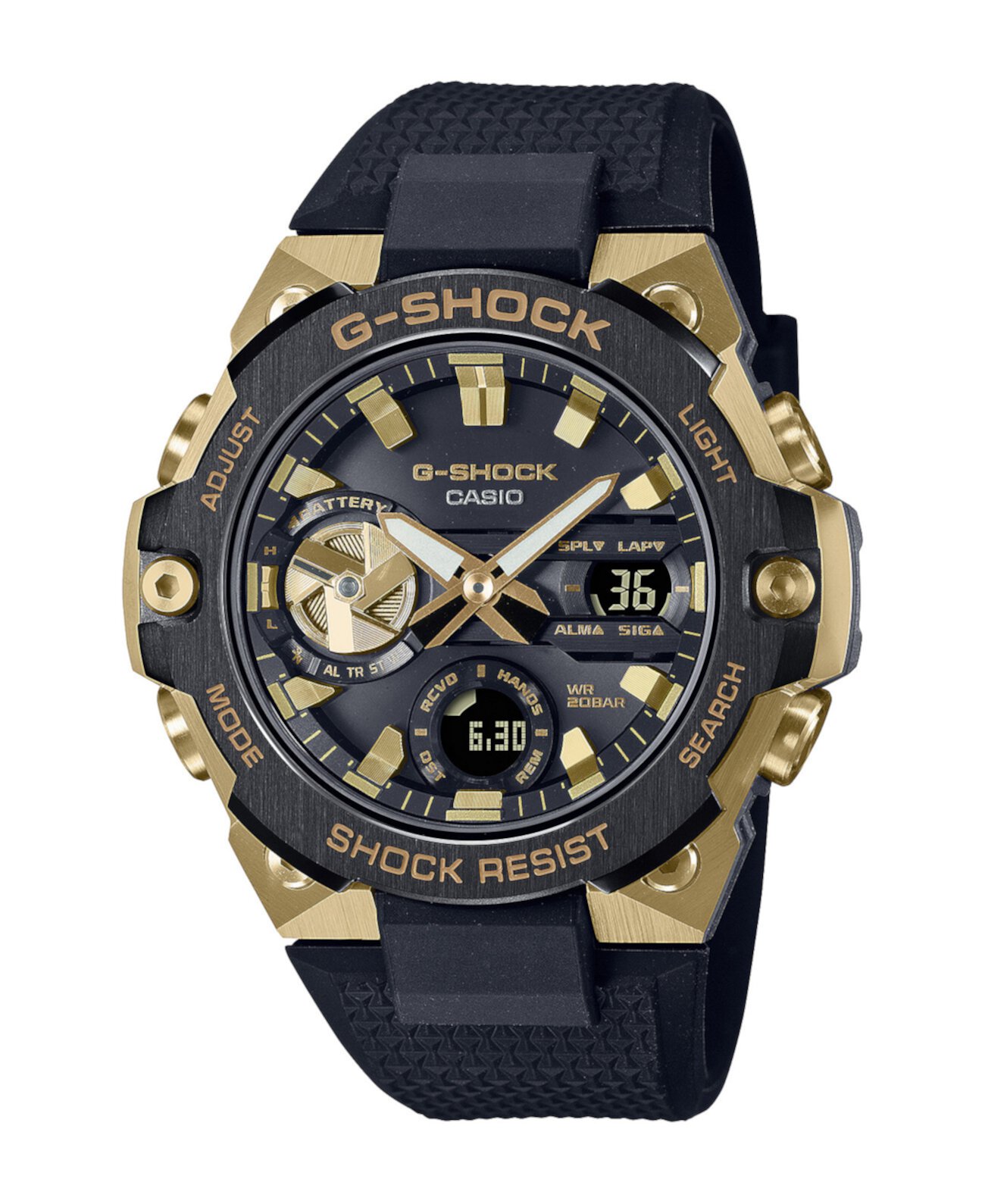 Мужские часы с золотым и черным полимерным ремешком 49,6 мм GSTB400GB1A9 G-Shock